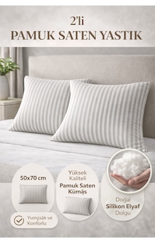 Yüksek Kalite 2 Li Saten Yastık Seti 82 Tel Pamuk Saten & Saf Silikon Dolgu Gri Yüksek Kalite 2 Li Saten Yastık Seti 82 Tel Pamuk Saten & Saf Silikon Dolgu Gri