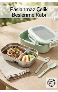 2 Bölmeli Kaşık Çatallı Paslanmaz Çelik Yemek Kabı Lunch Box Sefer Tası Beslenme Kabı Yeşil 2 Bölmeli Kaşık Çatallı Paslanmaz Çelik Yemek Kabı Lunch Box Sefer Tası Beslenme Kabı Yeşil
