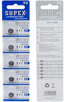 SUPEX CR1025 3 VOLT LİTYUM PİL 5Lİ PAKET SUPEX CR1025 3 VOLT LİTYUM PİL 5Lİ PAKET