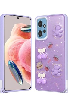 Xiaomi Redmi Note 12 4g Kılıf Parlayan Simli Kabartma Figürlü Zore Cevze Kapak Mor Ayı Xiaomi Redmi Note 12 4g Kılıf Parlayan Simli Kabartma Figürlü Zore Cevze Kapak Mor Ayı