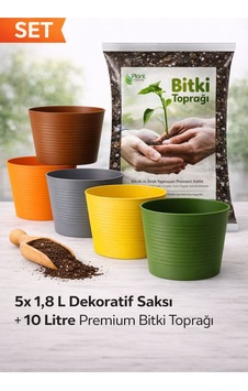 5 Li 1,8 L Dekoratif Kırılmaz Saksı Seti + 10 L Premium Bitki Toprağı Cocopeat & Perlitli 5 Li 1,8 L Dekoratif Kırılmaz Saksı Seti + 10 L Premium Bitki Toprağı Cocopeat & Perlitli