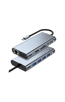 11 İn 1 Type-c To Usb Hub Hdmı 4k ,audio/, Type-c/, 4x Usb 3.0/, Lan/, Vga/, Sd Card Reader Çevirici Hub 10 Port Adaptör Dönüştürücü Çoklayıcı
