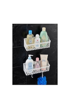 Yapışkanlı Duvar Rafı, 2'li Duvar Düzenleyici, Banyo-mutfak Organize Dolap Içi Organizeri Plastik Beyaz Beyaz