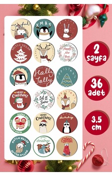 Mutlı Yıllar Sticker 3.5 CM 36 Adet - Suya Dayanıklı Yeni Yıl Yılbaşı Sticker