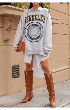 Blackjack Giyim Kadın Berkeley Baskılı Oversize Sweatshirt Gri Blackjack Giyim Kadın Berkeley Baskılı Oversize Sweatshirt Gri