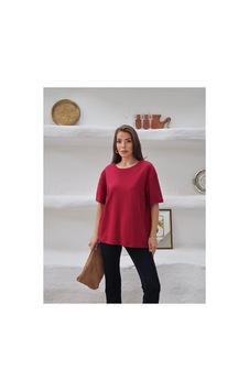 Paw Garage Kadın Mia İnterlok Kumaş Bisiklet Yaka Oversize T-shirt Bordo Paw Garage Kadın Mia İnterlok Kumaş Bisiklet Yaka Oversize T-shirt Bordo