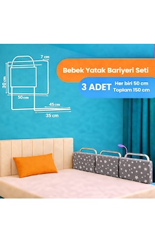 Yatella Yeni Nesil Yatak Bariyeri 50 X 30 Cm Gri Yıldız 3 Adet - Telalı Yatella Yeni Nesil Yatak Bariyeri 50 X 30 Cm Gri Yıldız 3 Adet - Telalı