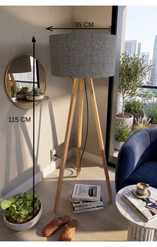 3 Ayaklı Tripod Lambader Koyu Gri Kumaş Başlık Standart 3 Ayaklı Tripod Lambader Koyu Gri Kumaş Başlık Standart
