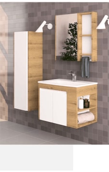 Evros Polo 65 Banyo Dolabı Beyaz - Meşe Evros Polo 65 Banyo Dolabı Beyaz - Meşe