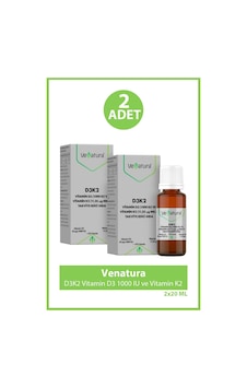 Venatura D3k2 Vitamin D3 1000 Iu Ve Vitamin K2 11,25 Mcg Mk-7 Takviye Edici Gıda 20 Ml 2 Adet