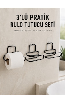 3 Lü Yapışkanlı Tuvalet Kağıdı Tutucu Seti Siyah Duvar Tipi Rulo Kağıtlık Diğer 3 Lü Yapışkanlı Tuvalet Kağıdı Tutucu Seti Siyah Duvar Tipi Rulo Kağıtlık Diğer