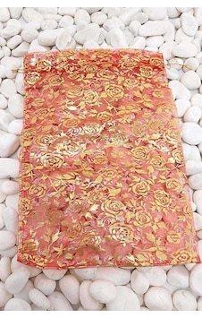 Desenli Kırmızı Renk 12 14 Cm Organze Tül Kese 100 Adet
