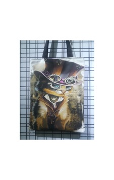 Owl Bag Şapkalı Kedi Desenli Tasarım Kumaş Omuz Çantası Kahverengi Beyaz Owl Bag Şapkalı Kedi Desenli Tasarım Kumaş Omuz Çantası Kahverengi Beyaz
