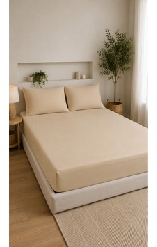 Çift Kişilik Lastikli Çarşaf Takımı 2 Adet Yastık Kılıflı 50x70 160x200+30 %100 Pamuk Bej Çift Kişilik Lastikli Çarşaf Takımı 2 Adet Yastık Kılıflı 50x70 160x200+30 %100 Pamuk Bej