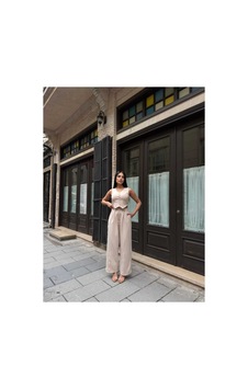 Unika Boutique Crop Yelek Pantolon Takım Bej