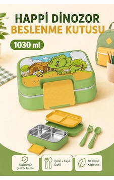 Happi Dinozor Paslanmaz Çelik Bölmeli Beslenme Kutusu 1030 Ml Çatal Kaşık Dahil Yeşil Happi Dinozor Paslanmaz Çelik Bölmeli Beslenme Kutusu 1030 Ml Çatal Kaşık Dahil Yeşil