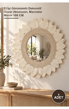 1 Adet Makrome Duvar Aynası El İşi Görünümlü Dekoratif Duvar Aksesuarı, Macrame Mirror 100 Cm 1 Adet Makrome Duvar Aynası El İşi Görünümlü Dekoratif Duvar Aksesuarı, Macrame Mirror 100 Cm