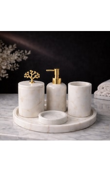 Beyaz 5'li Mermer Banyo Seti Beyaz