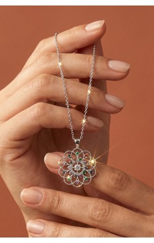 Valmont Renkli Taşlı Mandala Kadın Kolye 42+2 Cm Zarif Tasarım Gümüş