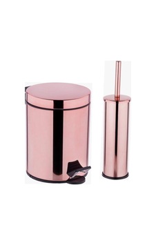 Rose Gold - Pembe Renk Banyo 5 Lt Pedallı Çöp Kovası + Klozet Fırçası Set Gold Rose Gold - Pembe Renk Banyo 5 Lt Pedallı Çöp Kovası + Klozet Fırçası Set Gold