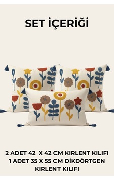 Flora Ritim Punch Nakışlı 3'lü Kırlent Kılıfı Seti 2 Adet 42x42 Cm + 1 Adet 35x55 Cm Mavi Flora Ritim Punch Nakışlı 3'lü Kırlent Kılıfı Seti 2 Adet 42x42 Cm + 1 Adet 35x55 Cm Mavi