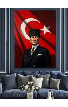 Ay Yıldızlı Bayrak Önünde Atatürk Dekoratif Kanvas - Mdf Ahşap Tablo Ay Yıldızlı Bayrak Önünde Atatürk Dekoratif Kanvas - Mdf Ahşap Tablo