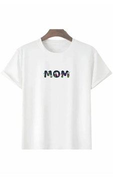 Buğrahayalin Anneler Günü Hediye Mom Çiçek Baskılı Oversize Bisiklet Yaka T-shirt - Beyaz Buğrahayalin Anneler Günü Hediye Mom Çiçek Baskılı Oversize Bisiklet Yaka T-shirt - Beyaz