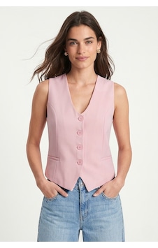 Ritnice Kadın Style Astarlı Pembe Dokuma Yelek