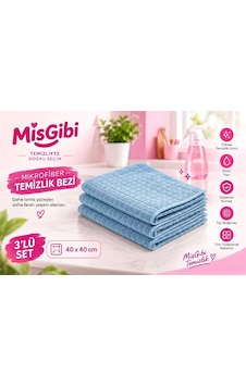 Misgibi Profesyonel 3'lü Mikrofiber Temizlik Bezi Kareli Doku, İz Ve Tüy Bırakmayan Çok Amaçlı Bez Mavi Misgibi Profesyonel 3'lü Mikrofiber Temizlik Bezi Kareli Doku, İz Ve Tüy Bırakmayan Çok Amaçlı Bez Mavi