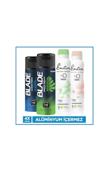 Blade Green Dream + Marine Erkek Sprey Deodorant 2 x 150 ML + Natural Breeze + Natural Bloom Kadın Sprey Deodorant 2 x 150 ML Blade Green Dream + Marine Erkek Sprey Deodorant 2 x 150 ML + Natural Breeze + Natural Bloom Kadın Sprey Deodorant 2 x 150 ML