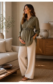 Luvmabelly Myra4300 Doğal Müslin Yazlık Hamile Gömlek Bluz - Yeşil Luvmabelly Myra4300 Doğal Müslin Yazlık Hamile Gömlek Bluz - Yeşil