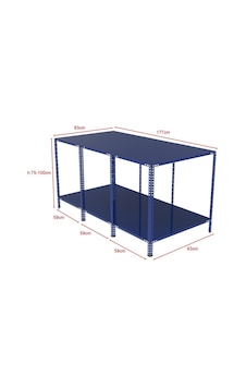 2 Katlı Renkli Paketleme Masası - Atölye, Depo, Hobi Çalışma Masası - Mavi Siyah-177x93 Cm-75 Cm Çok Renkli