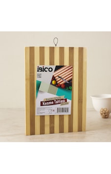 Bambu Kesme Tahtası 20x30x1.3 Cm - Beyaz Çizgili Metal Kulplu Belirtilmemiş