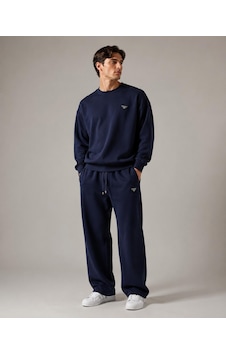 Stormwear Erkek Oversize Bisiklet Yaka Sweatshirt Bol Paça Eşofman Takımı - Yumuşak Doku Wide Leg İkili Takım Lacivert