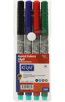 KRAF ASETAT KALEMİ SİLGİLİ (M) 4 LÜ SET Çok Renkli