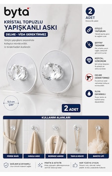 Kristal Topuzlu Yapışkanlı Askı 2'li Set Şeffaf Güçlü Yapışkanlı Duvar Askısı Banyo Mutfak Havlu Askılığı Beyaz Kristal Topuzlu Yapışkanlı Askı 2'li Set Şeffaf Güçlü Yapışkanlı Duvar Askısı Banyo Mutfak Havlu Askılığı Beyaz