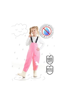 Kız Çocuk Unicorn Desenli Pembe Su Geçirmez Ayarlanabilir Askılı Yağmur Tulumu 3-8 Yaş