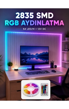 5m Rgb Şerit Led Seti 12v 2835 Smd Kumandalı Ev Oda Ve Dekoratif Ambiyans Aydınlatma 1 5m Rgb Şerit Led Seti 12v 2835 Smd Kumandalı Ev Oda Ve Dekoratif Ambiyans Aydınlatma 1