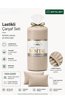 Resital Lastikli Çarşaf Seti Battal Boy Bej Resital Lastikli Çarşaf Seti Battal Boy Bej