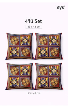 Dijital Baskılı Çift Taraflı Pamuklu Kırlent Kılıfı Gizli Fermuarlı, Astarlı 43 43 Cm 4'lü Set Desen 4