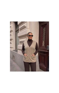 Onno Style Women Cebi Taşlı Çelik Örgü Klasik Triko Yelek Krem Onno Style Women Cebi Taşlı Çelik Örgü Klasik Triko Yelek Krem