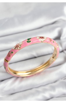 Mineli Pirinç Pembe Çiçek Motifli Gold Kadın Kelepçe Altın Mineli Pirinç Pembe Çiçek Motifli Gold Kadın Kelepçe Altın