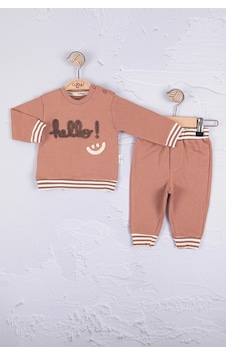 Babydonat Hello Nakışlı % 100 Pamuk 2'li Erkek Bebek Takımım Kahverengi Babydonat Hello Nakışlı % 100 Pamuk 2'li Erkek Bebek Takımım Kahverengi