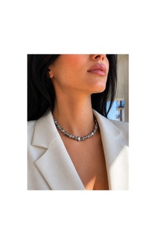 Gri Hematit Doğal Taş Kadın Kolye - Amorf Kesim Choker, 40+5 Cm Çok Renkli Gri Hematit Doğal Taş Kadın Kolye - Amorf Kesim Choker, 40+5 Cm Çok Renkli