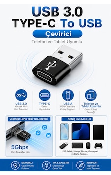 C-595 Usb 3.0 Type C Usb A Otg Adaptör Yüksek Hızlı Veri Aktarım Dönüştürücü Tak Çalıştır C-595 Usb 3.0 Type C Usb A Otg Adaptör Yüksek Hızlı Veri Aktarım Dönüştürücü Tak Çalıştır