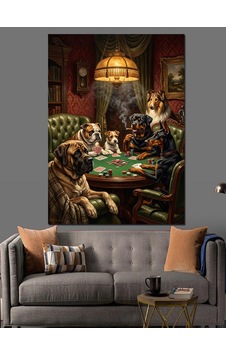 Bilardo Oynayan Köpekler Ve Kedi Dekoratif Kanvas - Mdf Ahşap Tablo