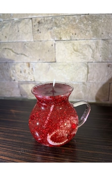 Kırmızı Simli Bardak Mum Kırmızı
