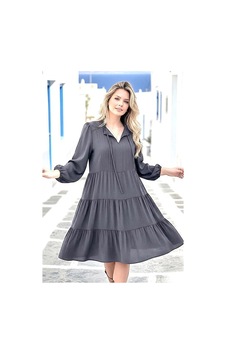 Veraura Lifestyle Gri Bel Ve Yaka Bağlamalı Diz Boyu Elbise Veraura Lifestyle Gri Bel Ve Yaka Bağlamalı Diz Boyu Elbise