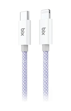 Bix T3cl Type-c To Lightning Apple Uyumlu iPhone 27w Örgülü Hızlı Şarj Ve Data Kablosu 1 Metre Mor
