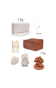 Doğal Kırmızı Kil Seramik Çamuru 2 Kg Vakumlu Seramik Çamuru Beyaz 2 Kg Kesme Teli Ebeşuar Set